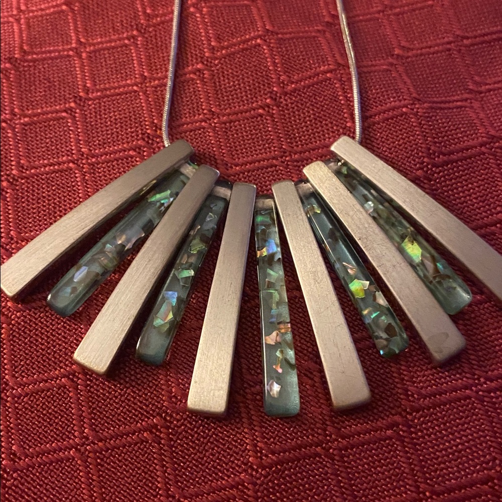 Silvertone Necklace with Abalone Inlay